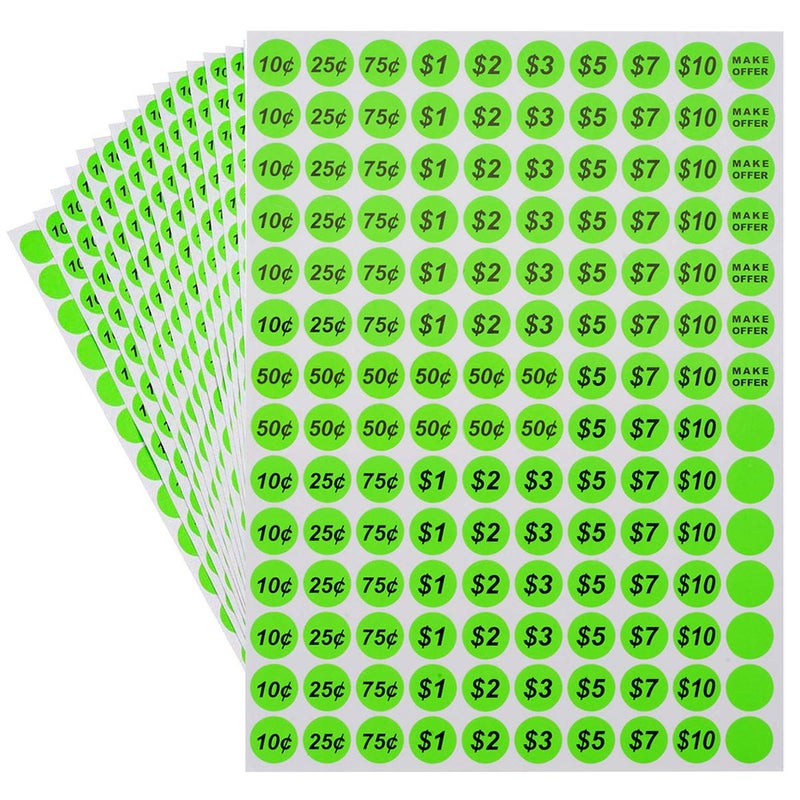 ONUPGO Garage Sale Stickers, 3/4"" Round Label Yard Sale Price Stickers Preprinted Removable Pricing Labels, Bright Neon Colors with Blank Label (2240 Pcs) - Image 4